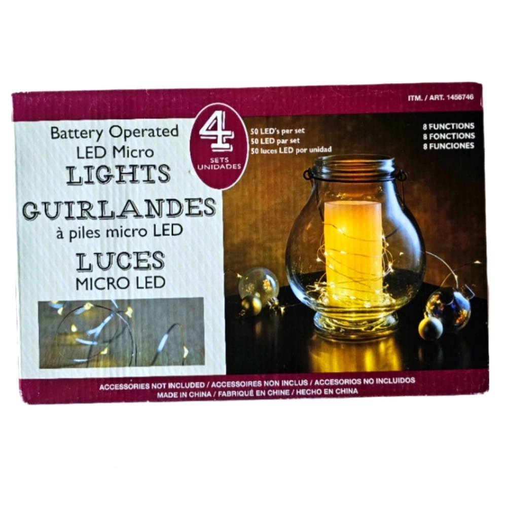 LED Battery Operated Micro Lights Set of 4 50 LED's Per Set - 8 Functions